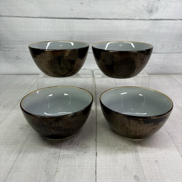 Food Network ANGELICA Blue Bronze Metallic Stoneware 6" Soup Cereal Bowls Set 4 - Picture 3 of 16